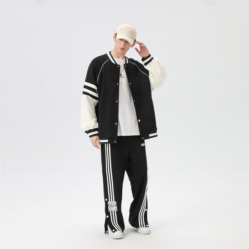 Jachetă de stadion Amestec gros de bumbac Îmbrăcăminte exterioară Largă Supradimensionată Casual Streetwear Jachetă Potrivită pentru și Iarnă [MistyQueen] Croială pentru bărbați, Primăvară,