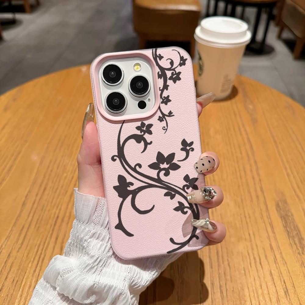 Minimalist Vine Patterns Phone Case For IPhone 17 Air 16 15 14 Plus 11 13 12 Pro Max Shockproof Leather Fresh And Niche Cover