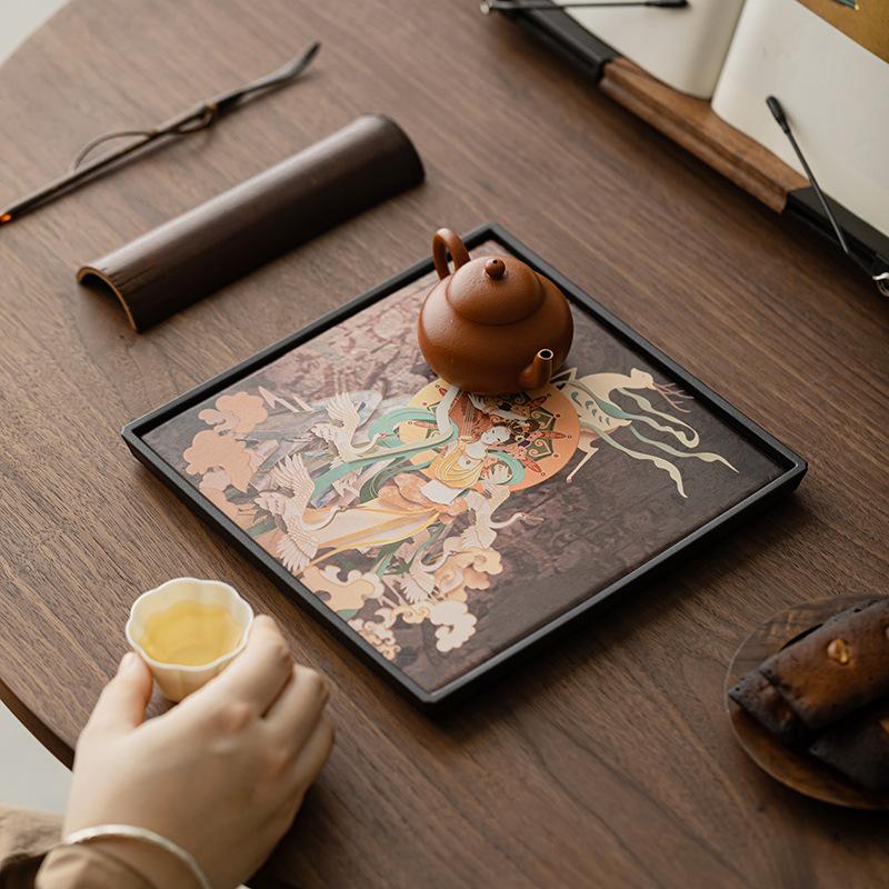 Water Absorbent Dry Brew Tea Tray Melamine Gongfu Tea Set Accessories Dunhuang Style Non Slip Tea Table for Home Hotel Use