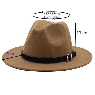 Metal Simple Black Belt Flat Brim Big Edge Versatile Jazz Hat Woolen Top Hat