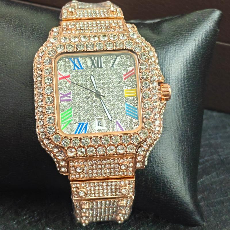 Ρολόι Χωρίς Λογότυπο Ανδρικό Ρολόι, Ρολόι Hip-hop με Ένθετους Διαμάντους, Πολυτελές Ρολόι Quartz