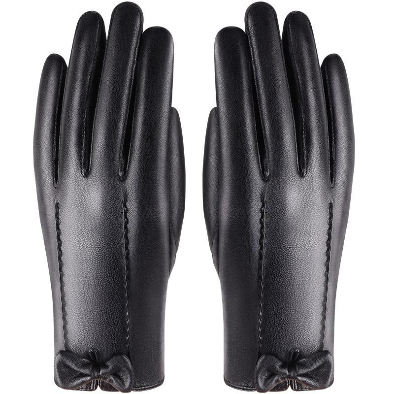 Womens Faux Leather Touchscreen Gloves Warm Thickened Outdoor Riding Driving Winter Fall