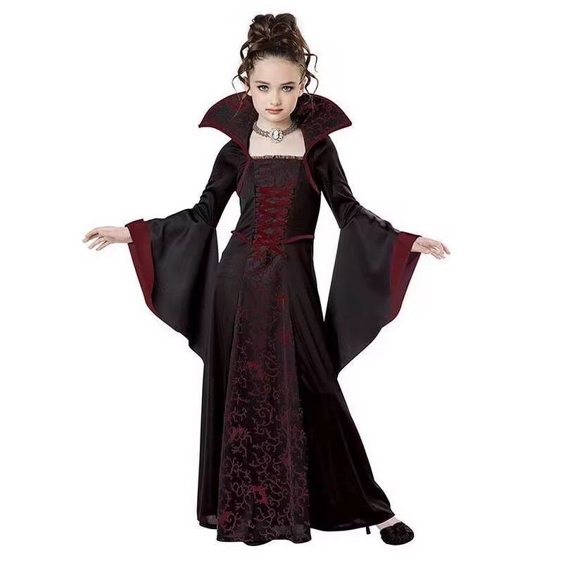 Halloween Qora Jodugar Vampir Kospley Kostyumi Bolalar Qizlar uchun Disfraz Karnaval Kiyinish Kechasi Mujer Bolalar Sahna Kiyimi