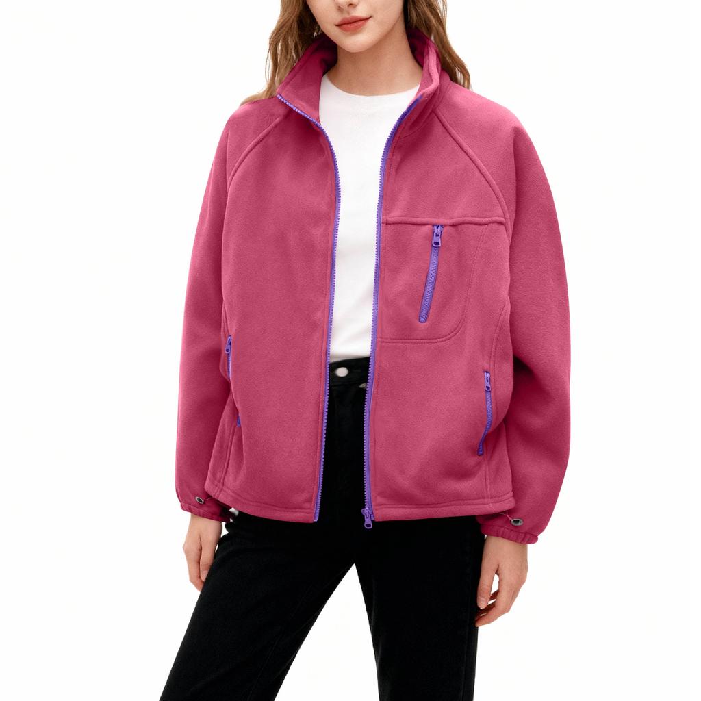 Women's Fashionable Casual Plus Size Long Sleeve Thickened And Fleece Line Stand Up Collar Coat