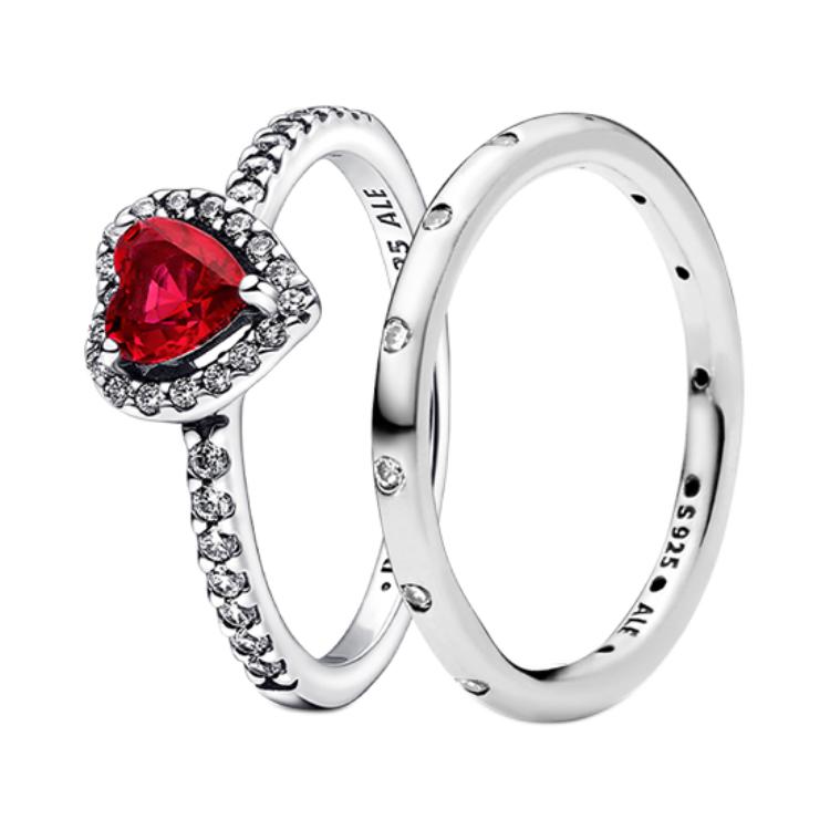 Pandora Red Water Drop Set 925 Silver Ring Women rings ZT26011322A Box,50mm