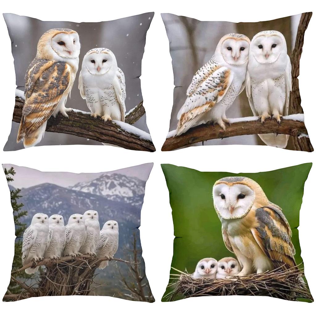 Barn Owl Decorative Pillows With Nest And Mountain Scenes Polyester Pillowcase, Sofa Decorative Cushion Cov Headboard Pillow