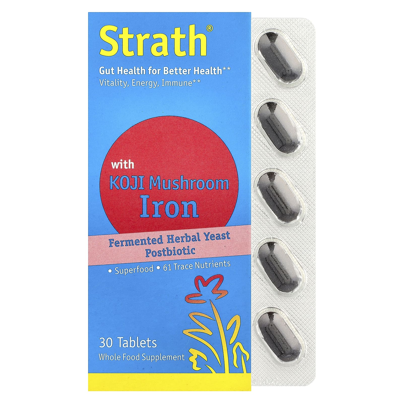

Bio-Strath, Fermented Herb Yeast Postbiotic, with Goji Mushroom Iron, 30 Tablets