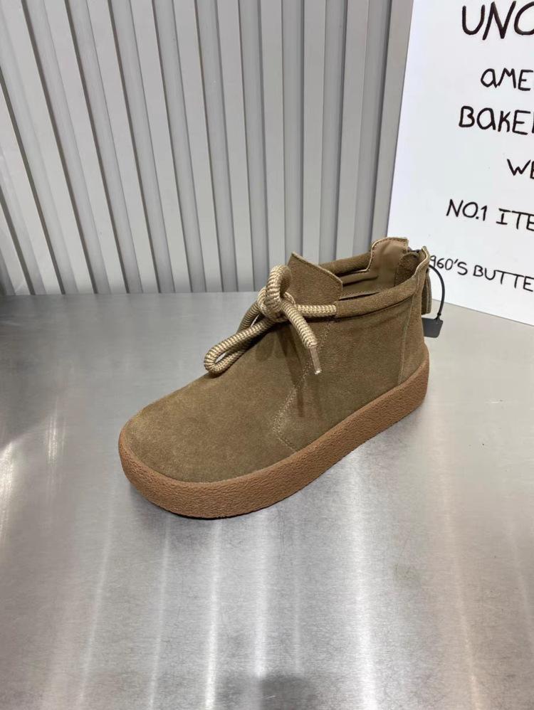 Doll head pure leather flip fur flat-soled short boots women's retro soft-soled lace-up Martin boots comfortable and non-slip low-top single shoes