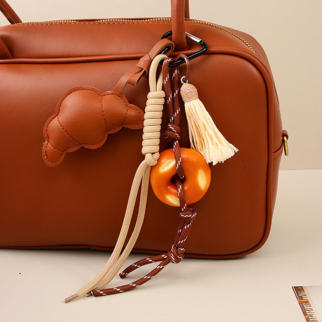 Pu croissant pendant accessories tassel simulation bread braided rope premium sense bag pendant keychain