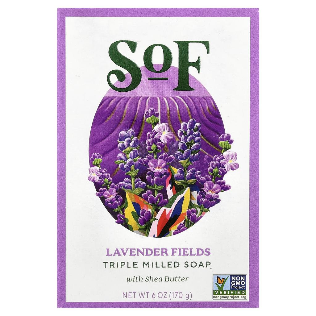 Lavender Fields, French Machine Kneaded Soap with Organic Shea Butter, 170G (6Oz)
