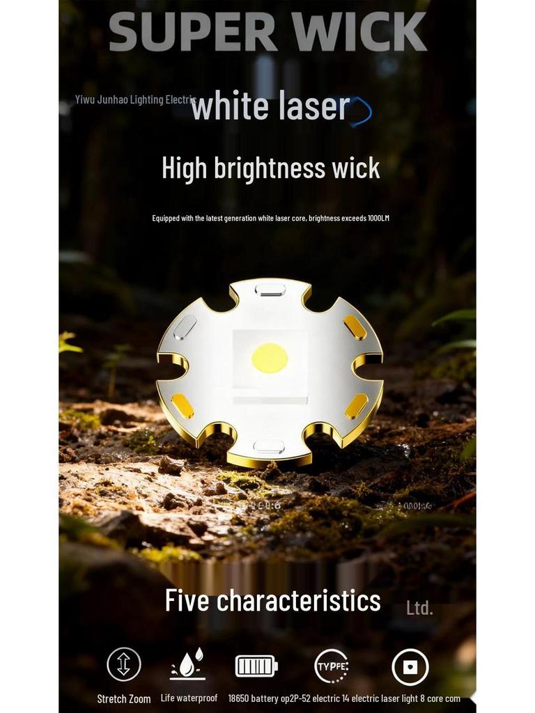 Rechargeable Zoom White Laser Flashlight - Super Bright, Long-Range Outdoor Searchlight with Signal Light