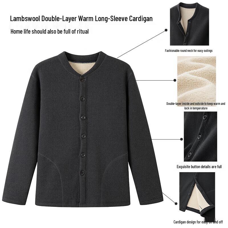 Yiershuang Herren Verdicktes Lammwollfleece Thermisches Rundhals-Oberteil