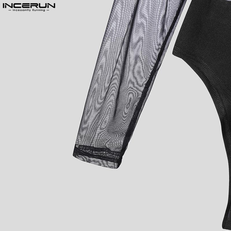 INCERUN Pánské trikotové kombinézy s dlouhým rukávem, síťovinou, průhlednou