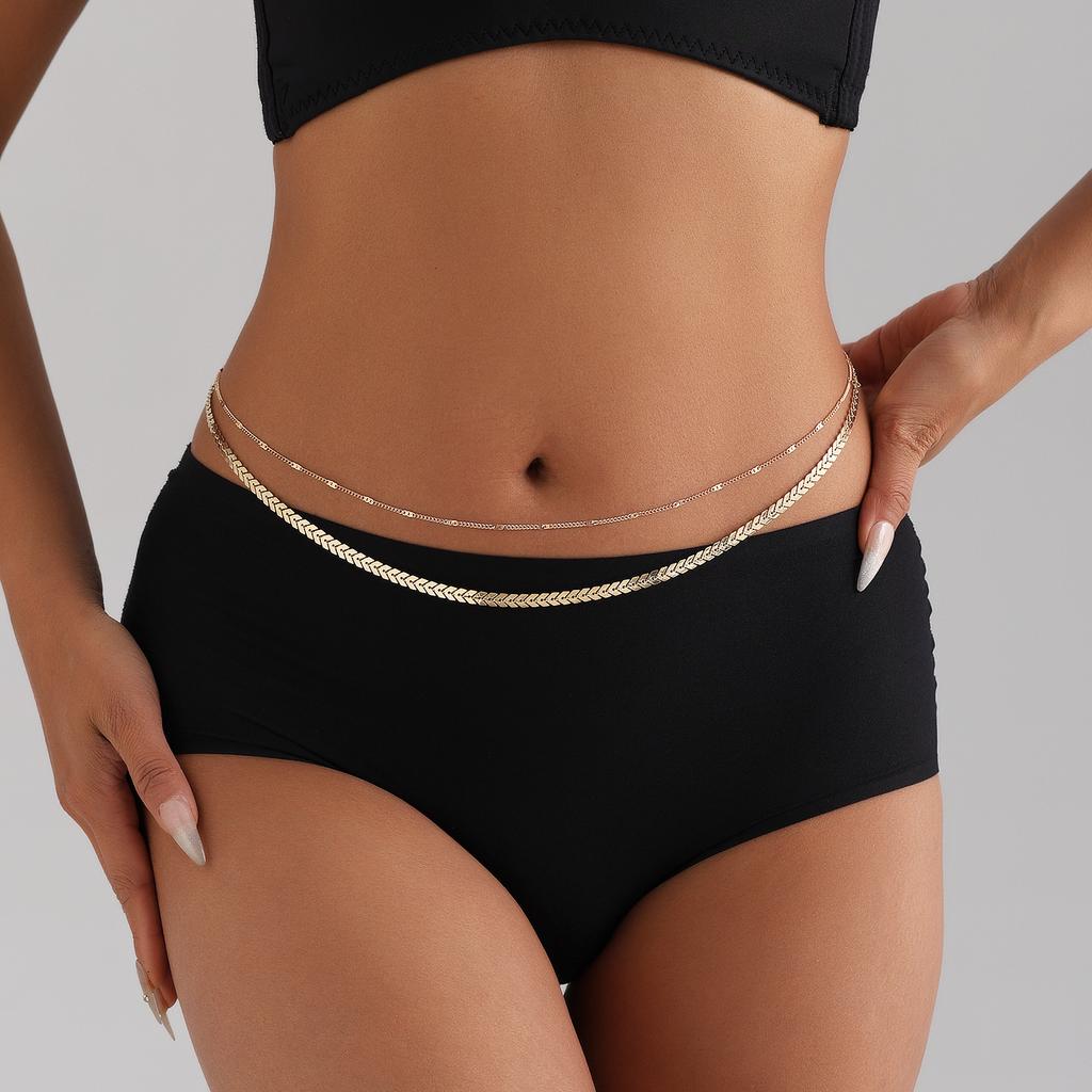 Europe, America, Fashionable and Sexy Aircraft Chain Sequins Short Waist Chain Women, Simple Temperament Double-layer Body Chain