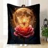 "Enchanted Moonlit Rose Butterfly Wall Art Print"Blanket Flannel Throw Blanket for Sofa, Bed, Travel, Camping, Office