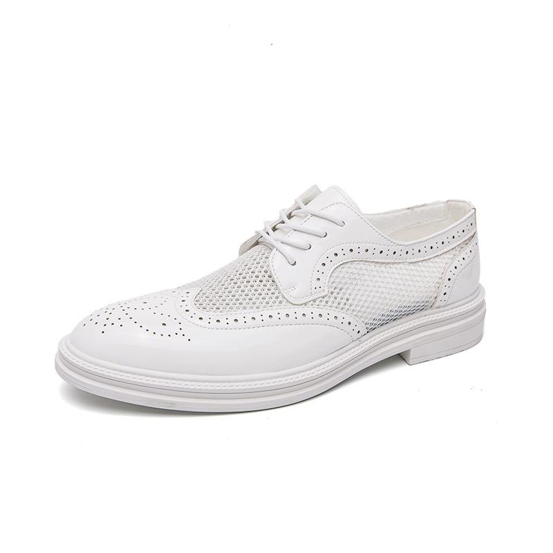 

Large size summer men s shoes business dress sandals 46 hollow breathable British Brock lace-up wedding leather shoes 46 білий