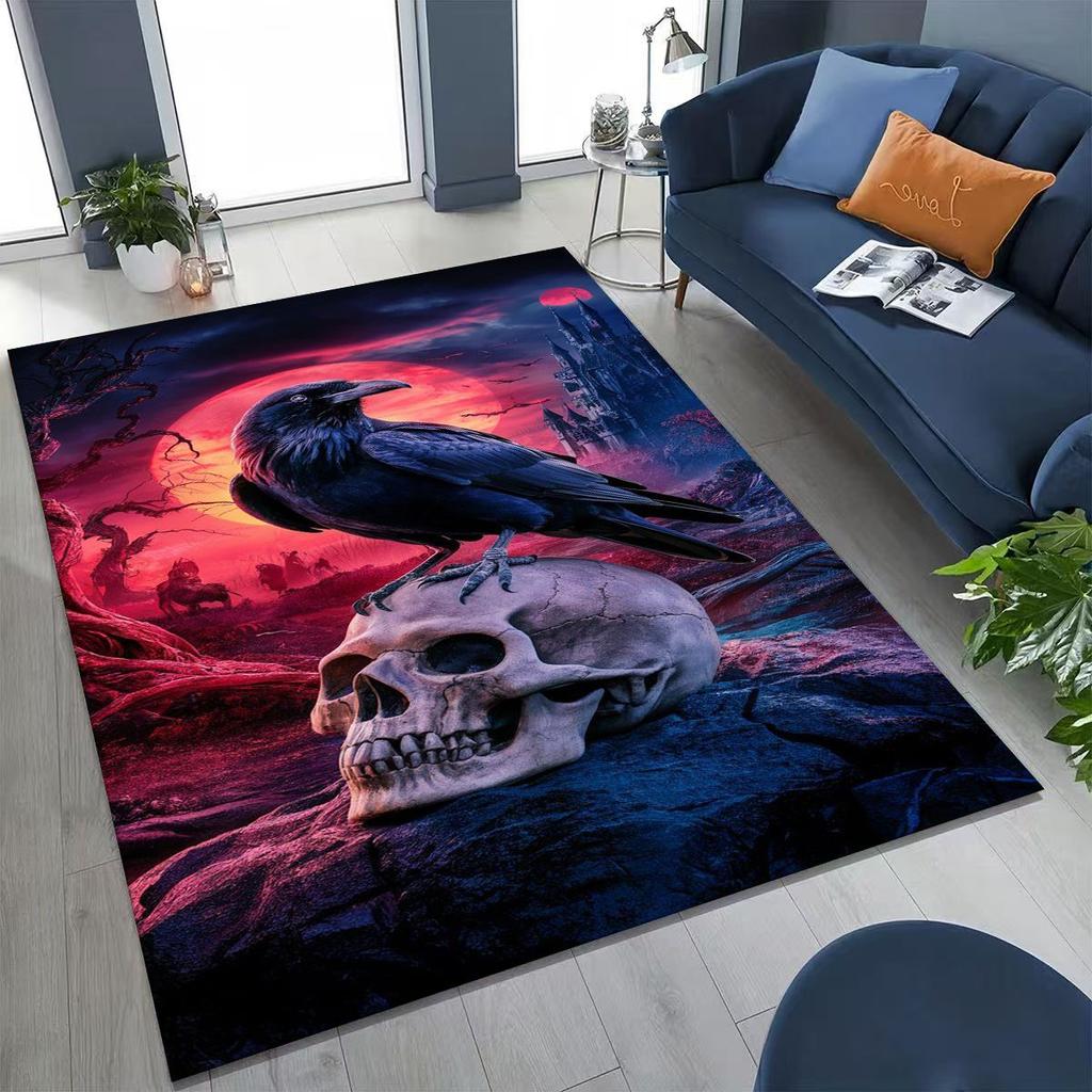 3D Norse Viking Oding Raven Crow Skull Huginn Muninn Rug for Bedroom Living Room Sofa Home Doormat Decor,kids Non-slip Floor Mat