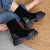Vintage Britse Stijl Laarzen voor Dames Zomer Nieuw Warm Veelzijdig Dikke Zool Blokhak Korte Laarzen Stretch Slanke Laarzen Comfortabel Zachte Zool Antislip