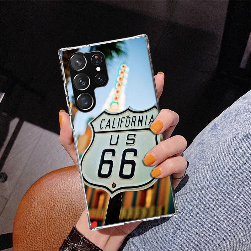 America Route 66 Phone Case For Samsung Galaxy S24 S25 Edge S26 Ultra S23 S22 S21 Plus S20 FE + Personalized Print Cover Galaxy