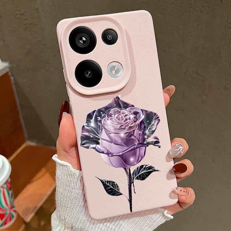 Crystal Rose Pattern Leather Texture Slim Matte Case For Xiaomi 13T Pro Poco X7 X6 Redmi Note 14 13 Pro 12 11 10 Pro TPU Soft Shockproof Phone Cover