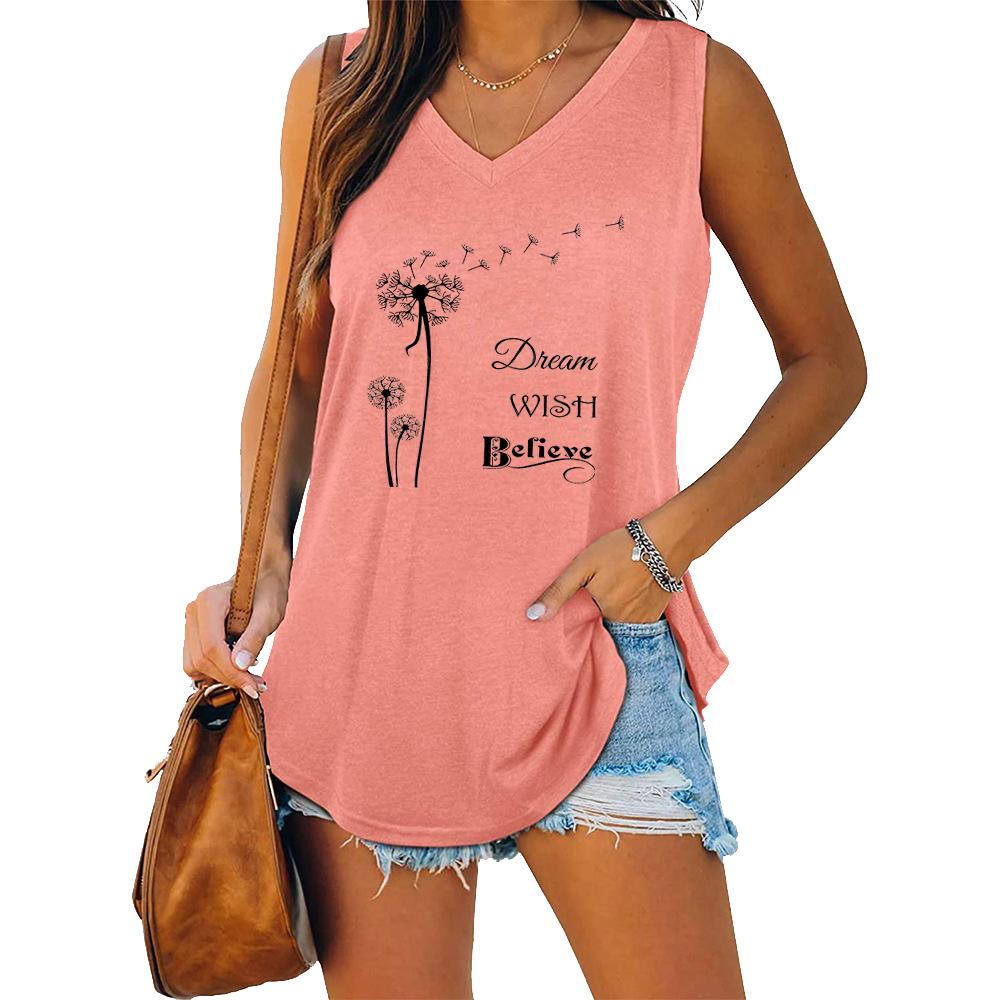 Summer Fashion Printed Tank Top Women Casual V Neck Sleeveless Shirt