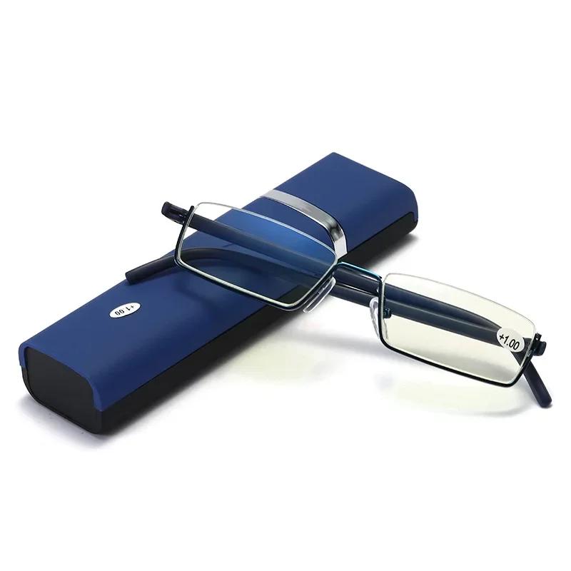 Unisex Anti-Blue Light Reading Glasses Men Women Half Frame Prescription Eyegwear Fashion Portable Eyeglasses With Case