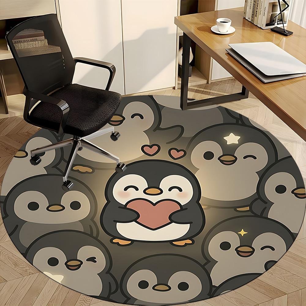 1pc Penguin Love Office Round Area Rug, Under Office Chairs Bedroom Living Room Home Decor, Room Deco, Available in Various Sizes