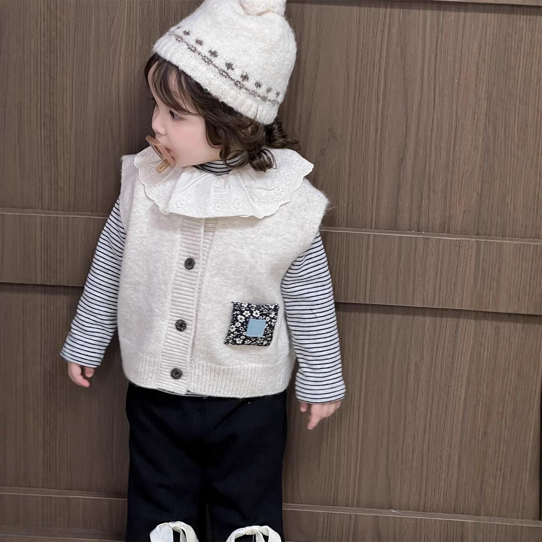 

Детский зимний комплект: Жилет-свитер в корейском стиле, базовая футболка и леггинсы для девочек 80 cm