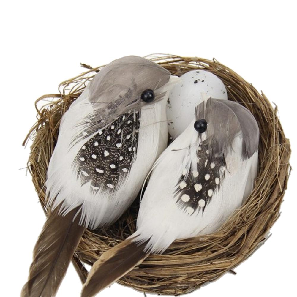 Craft Feathered Figurines Ornaments Lawn Parties Birds Egg Artificial Birds Home Decor Bird Nest