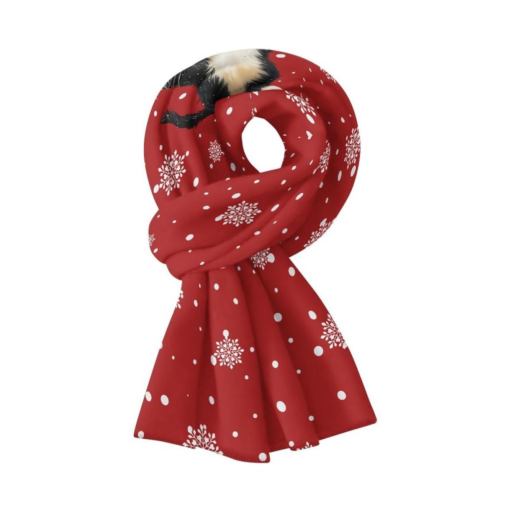 Pink Fleece-Lined Christmas Pattern Scarf for Girls