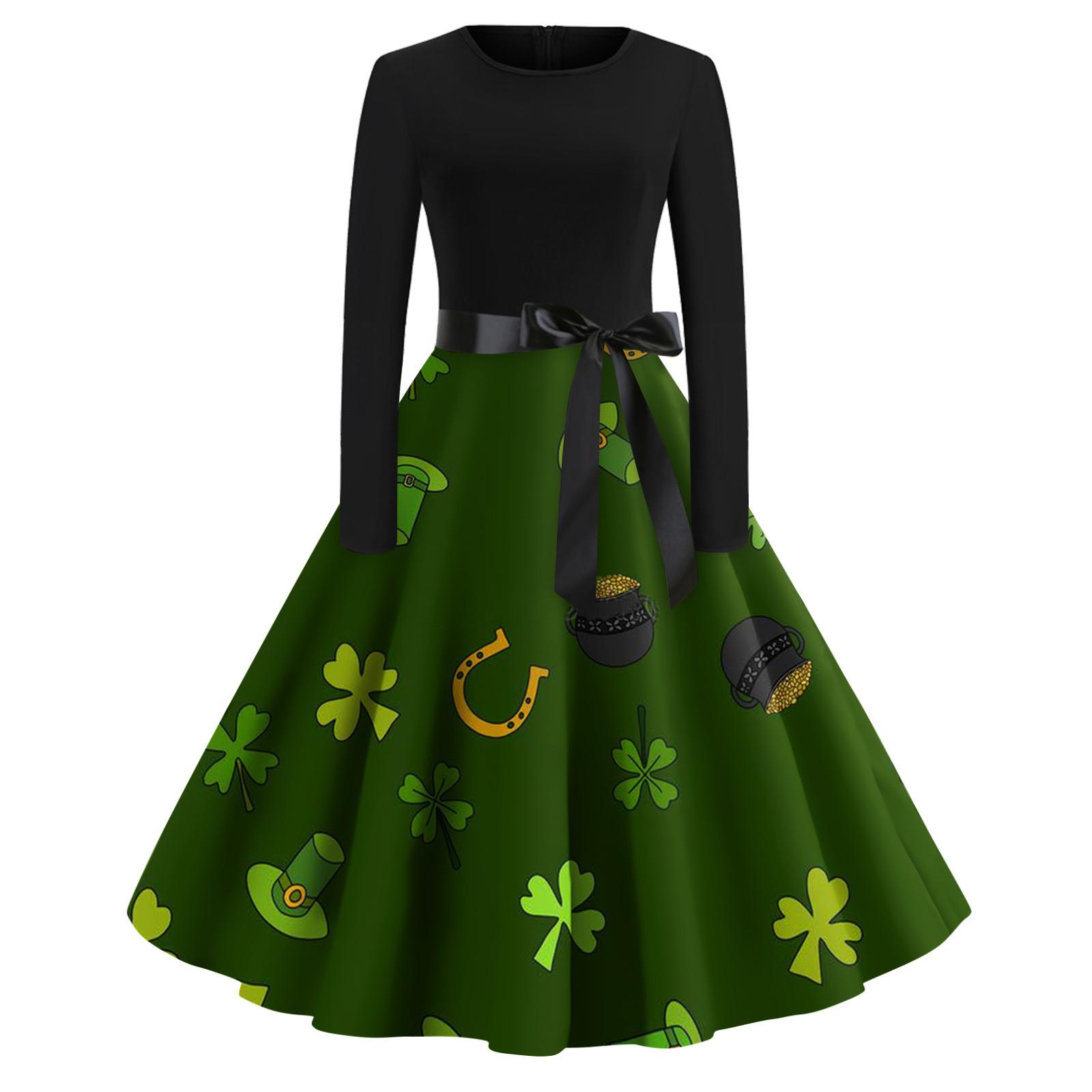 Women s Fashion Round Neck Casual Slim Fit Print Maxi Dress With Long Sleeves L