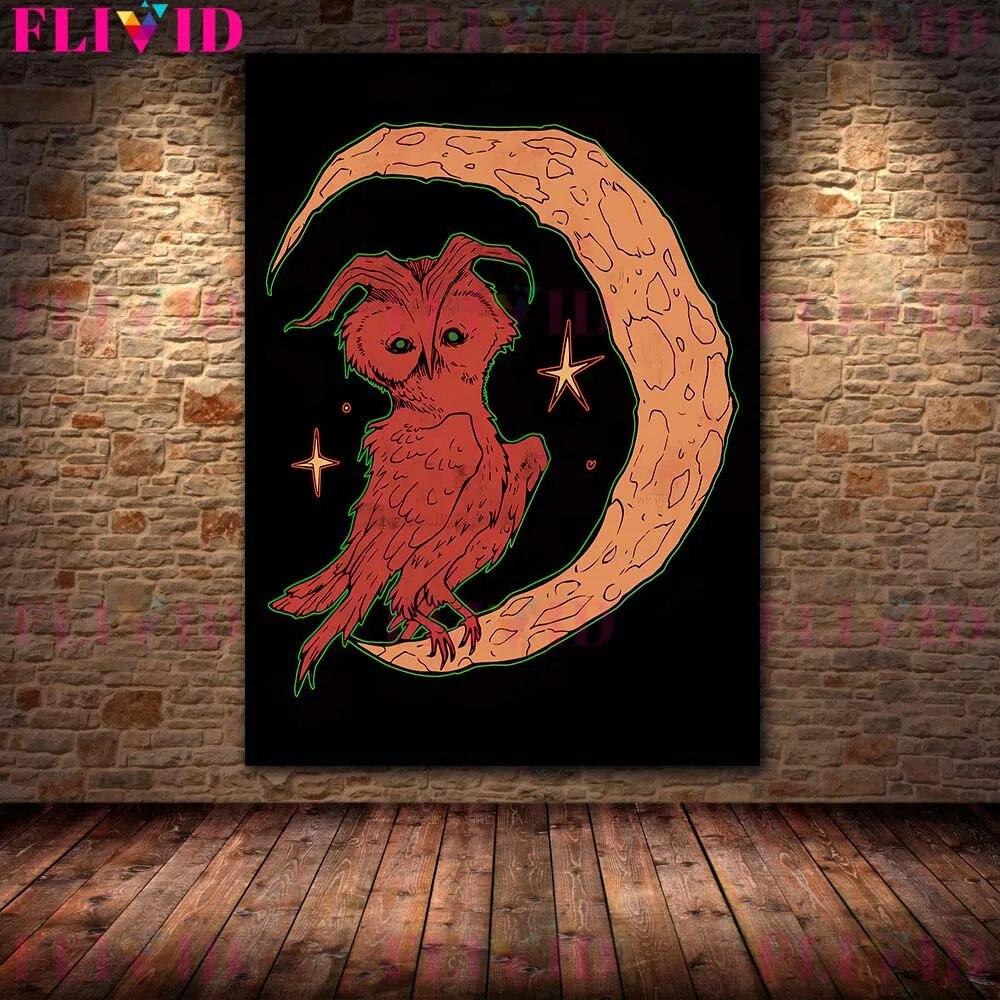 Bloodthirsty Lamb And Snake,Owl Vintage Terrible Animal Wall Art Canvas Painting Owl And Goat Man Abstract Poster Print Decor No Frame