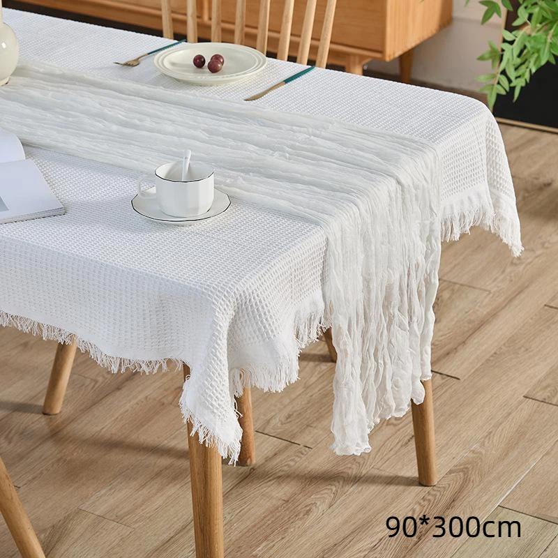 Boho Gauze Table Runner Crinkled Cheesecloth Reusable 14ft Long for Holiday Gathering Rustic Wedding Decor