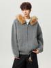 American Style Fur Collar Couple Sweater: Unisex Heavyweight Solid Knitwear for Autumn & Winter