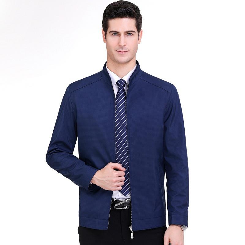 Dünne Herrenjacke für Herren mittleren Alters, Frühling/Herbst, Stehkragen, Maulbeerseide, Business Casual, Dad-Jacke