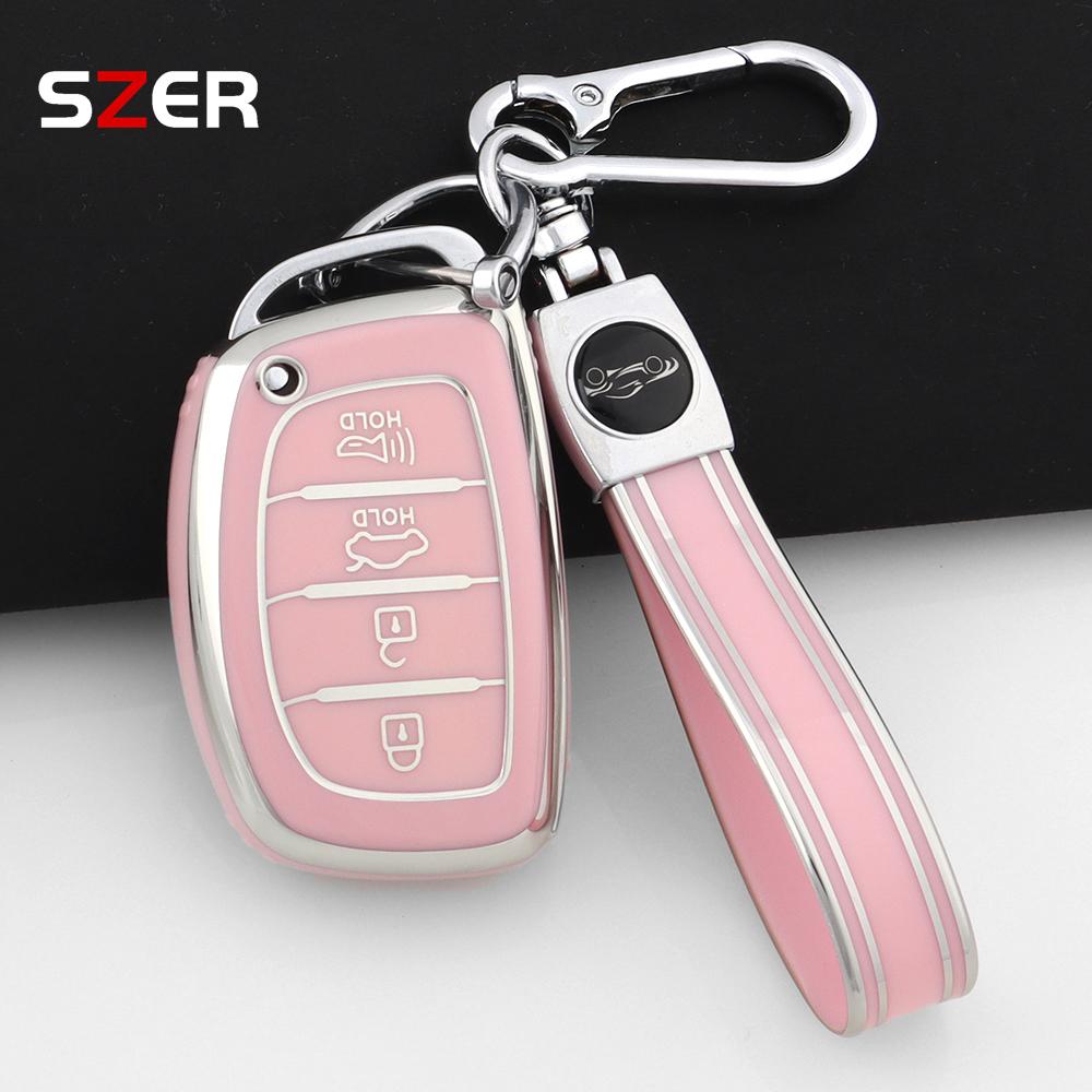 

3 4 Buttons TPU Car Smart Key Case Cover Keychain For Hyundai Tucson Santa Fe Rena Sonata Elantra Creta Ix35 Ix45 I10 I30 I40