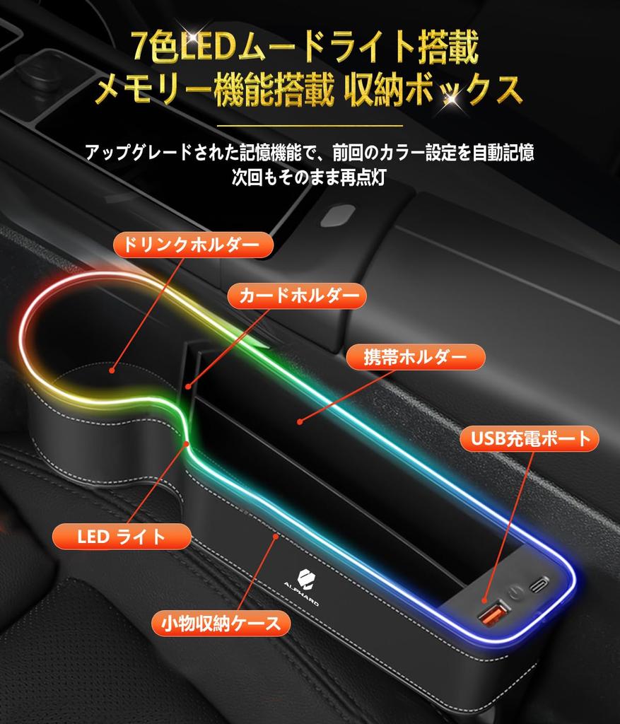 Large Capacity Illuminated Side Storage Box for Alphard 40 Seat Side Drink USB Smartphone Console Small Item Gap LED Gap Easy Installation [2025