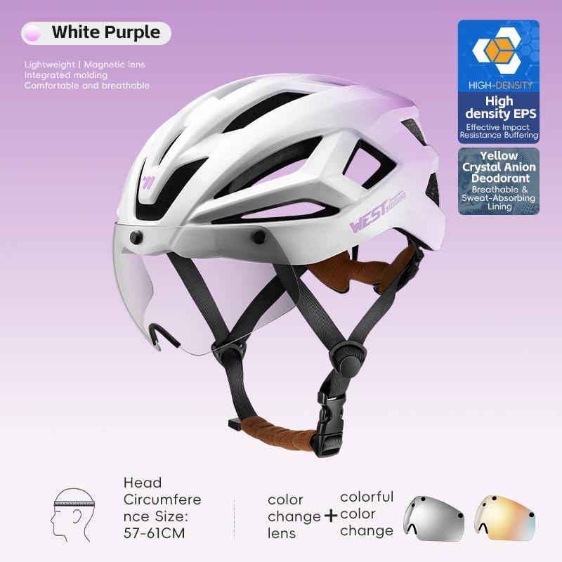 WEST BIKING Magnetic Goggle Bike Helmet Adults Integrated Visor Safety Cap Fit 57-61cm Lightweight Breathable Bicycle Helmets