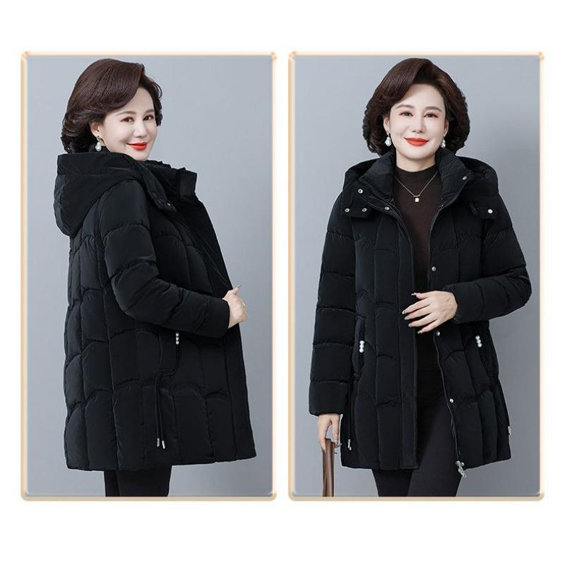 Luxusní zimní vatovaná bunda pro ženy středního věku, nemačkavá, lesklý teplý kabát, slim střih