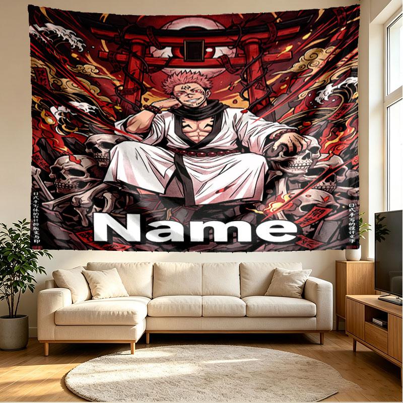 Benutzerdefinierter Name Personalisierte Jujutsu Kaisen Druck Wandteppich, Wandkunst Dekoration, Schlafzimmer, Wohnheim, Wohnung, Wohnzimmer, Party-Hintergrund, Geschenk zum Geburtstag