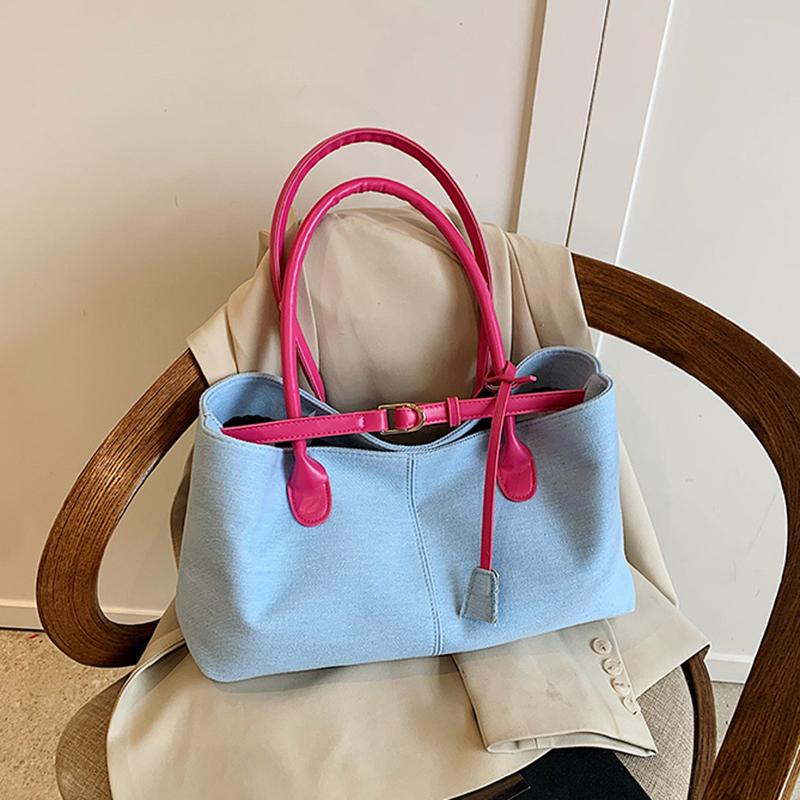 

Yogodlns High Quality Fashionable Versatile Commuting Handbag Simple Casual Large Capacity Armpit Shoulder Bag for Women 36.5x12x22cm розовый/синий