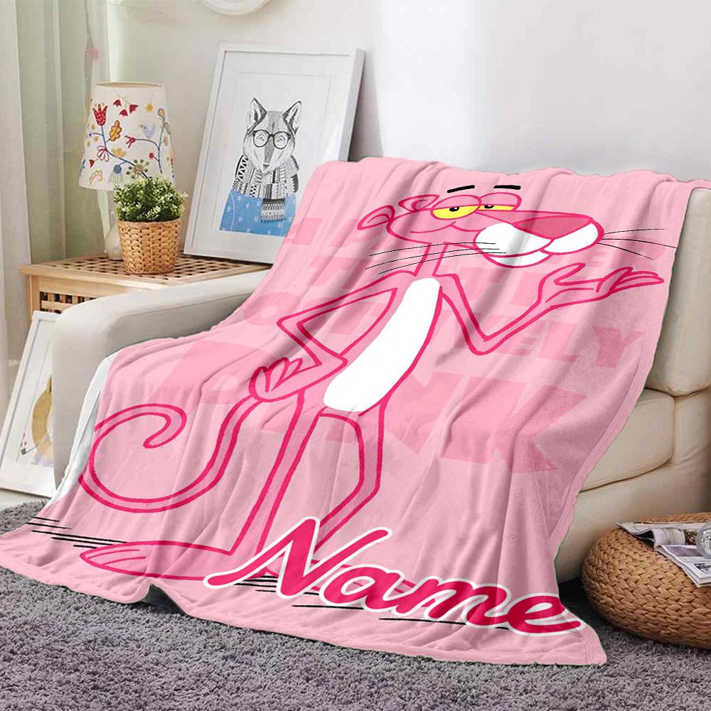 Custom Name Pink Panther Violin Flannel Blanket For Super Soft Cute Comfort Blanket For Travel Bedding Couch Sofa Blanket