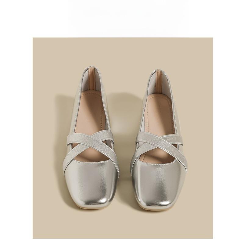 Silver Single Shoes Female 2025 Spring New French Square Head Flat Bottom Fairy Evening Wind Ballet Light Mouth Mary Jane Shoes