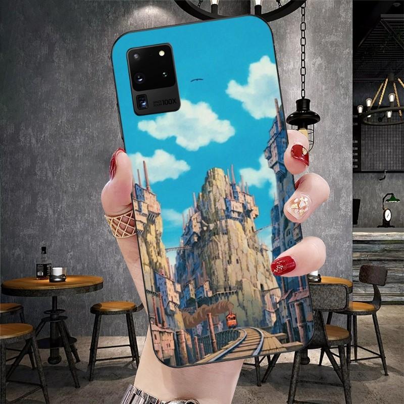 Castle In The Sky Japan Phone Case For Samsung Galaxy S6 S7 S8 S9 S10 S21 S22 Plus Ultra Soft Black Phone Cover