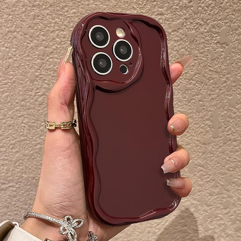 Retro Wine Red Wavy Phone Case For iPhone 17 16 15 14 13 12 11 Pro Max Plus 17e 16e Woman Girl Soft Shockproof Bumper Back Cover