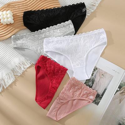 Intimo da Donna Puro Cotone Vita Bassa Sexy Slip in Pizzo Ricamato Traspirante Senza Cuciture Mutandine a Triangolo