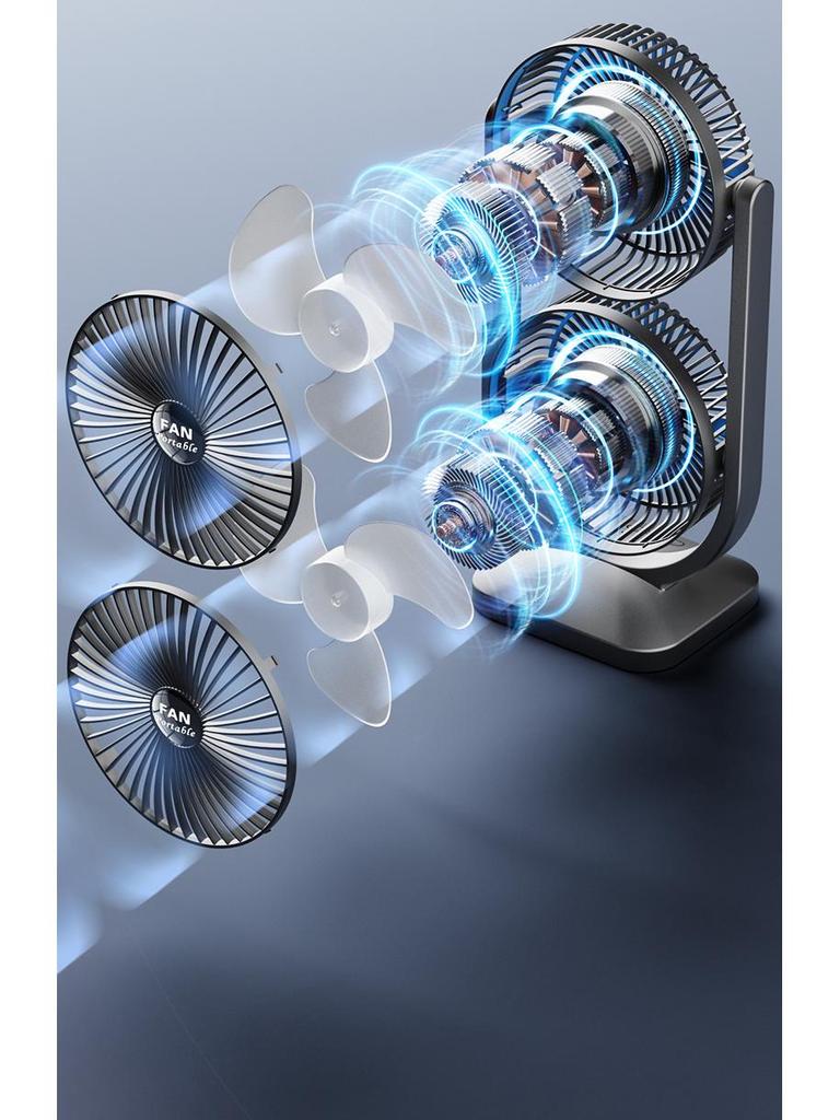 Dual-Head USB Fan: Portable 360° Rotating Desk Fan for Dorms and Outdoors
