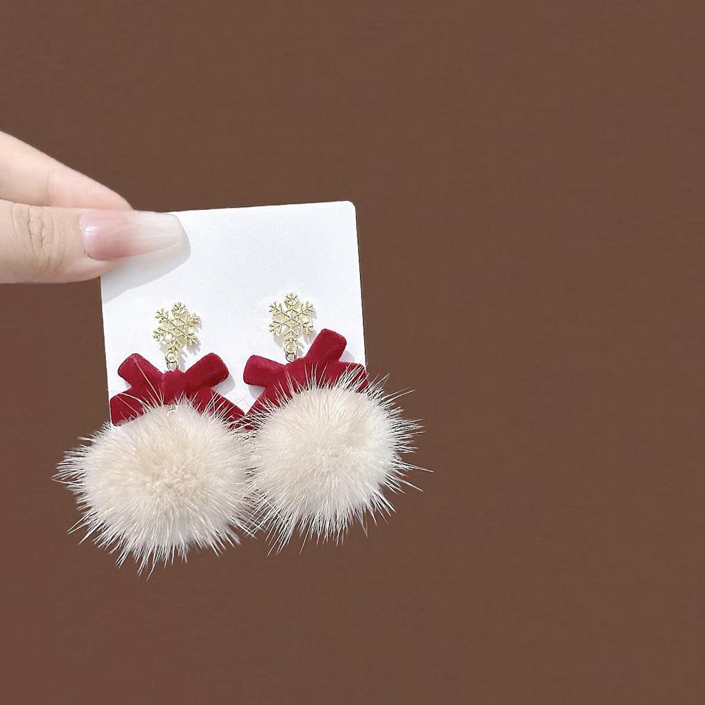 2024 Burgunderrote Ohrringe mit Schleife: Silbernadel, eleganter chinesischer Stil für Neujahr und Frühlingsfest