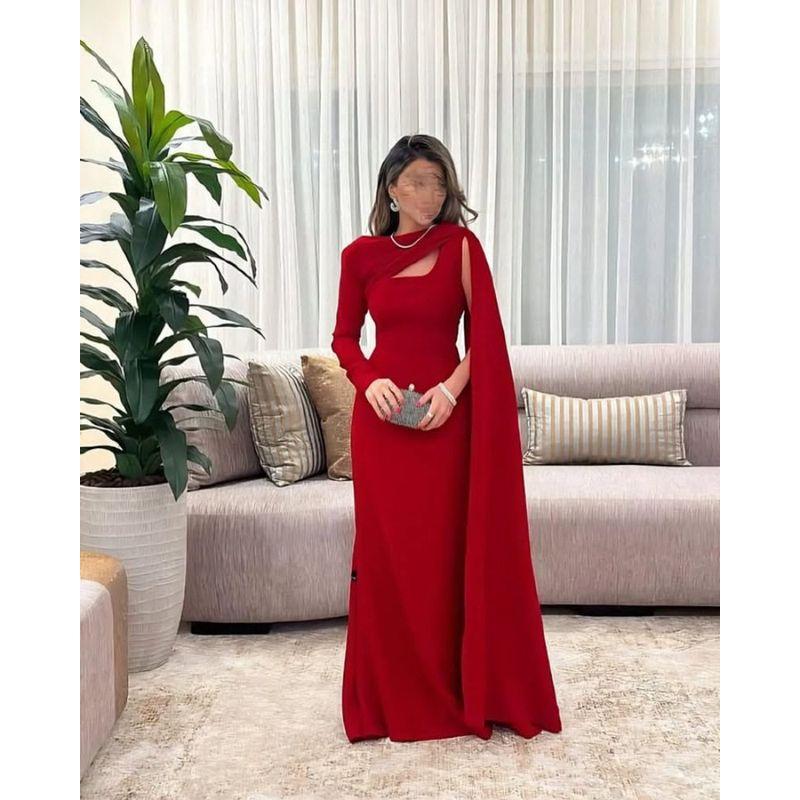 

Spring Cross-Border European, American, and Middle Eastern Women s Fashion Independent Website Amazon Sexy Bodycon One-Shoulder Ribbon Evening Dress Red S