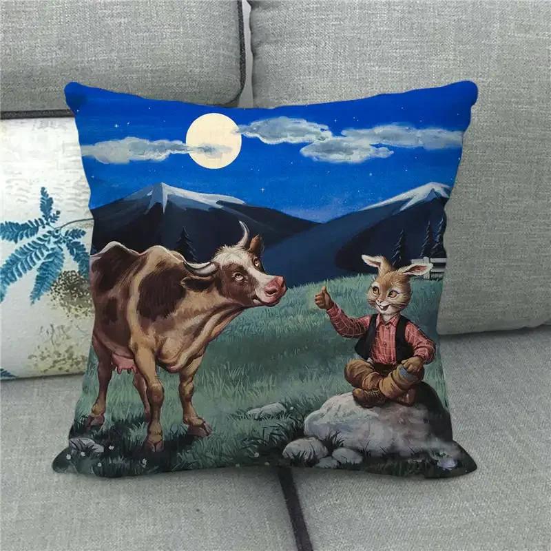 Happy Home Pillowcase Funny Rabbit Easter Egg Print Cushion Cover Pastoral Cartoon Hare Pattern
